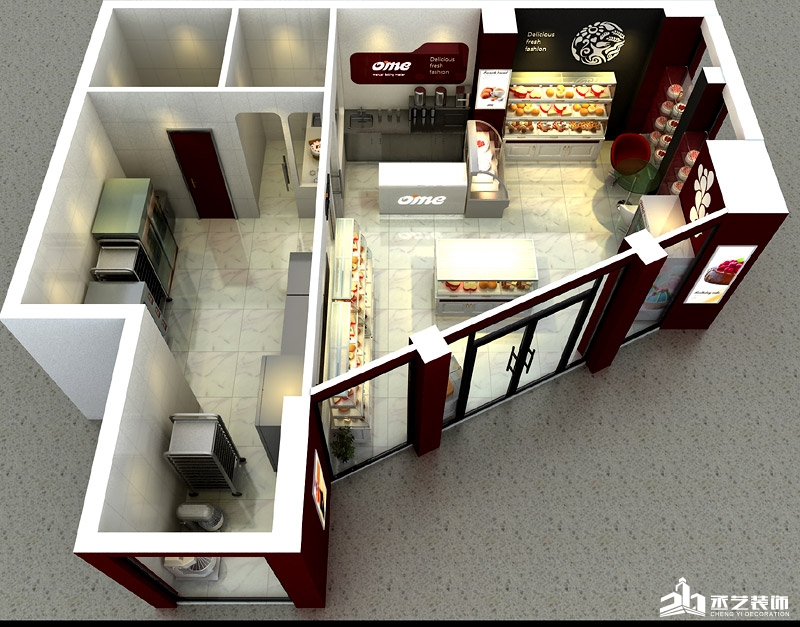 奥美广州珠江新城面包西点店装修 鸟瞰效果图 