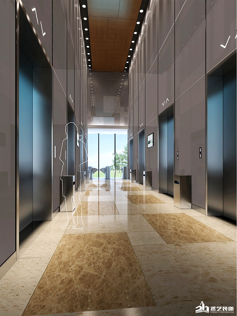 科汇金谷办公楼装修设计 电梯走道装修